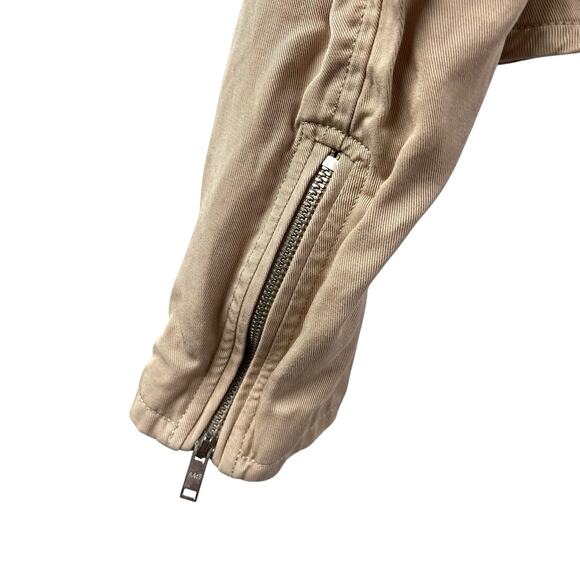 Abercrombie & Fitch Motorcycle Style Jacket M Tan Cotton Asymmetrical Zip - Picture 8 of 8